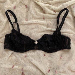 For Love and Lemons Lou Black Floral Lace Bra Medium